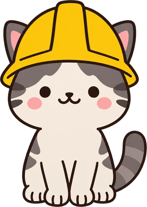 Un gato con un casco amarillo de construcción